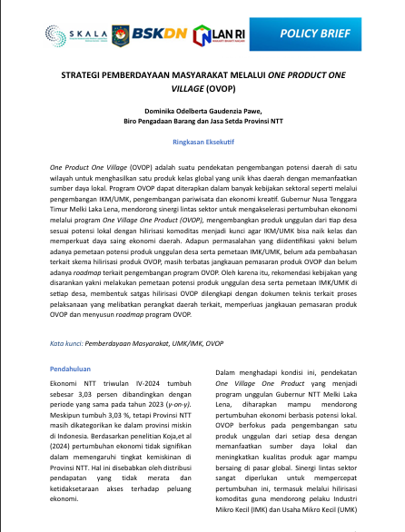 STRATEGI PEMBERDAYAAN MASYARAKAT MELALUI ONE PRODUCT ONE VILLAGE (OVOP)